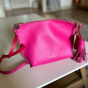 Kate Spade Pink & Red zipper Crossbody purse with tassels